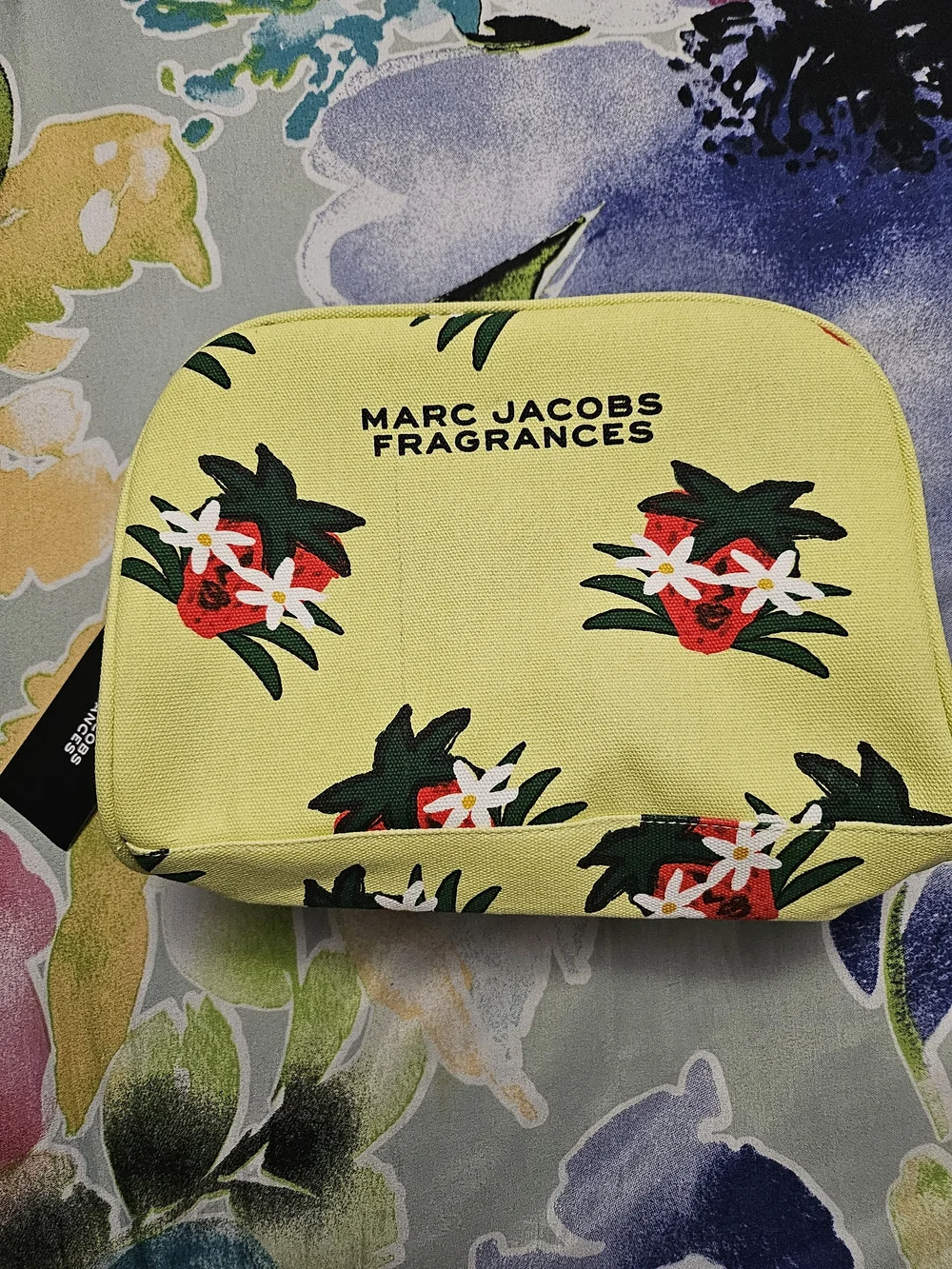 Marc Jacobs Fragrances Floral Cosmetic Pouch - Lime Green with Red Accents